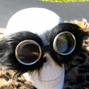 Black Faux fluff fur. Steampunk Goggles Air Pirate explorer Eyewear