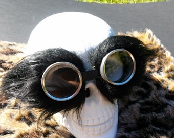 Black Faux fluff fur. Steampunk Goggles Air Pirate explorer Eyewear