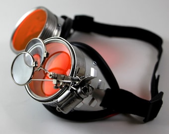 Victorian Steampunk, Mad Scientist costume goggles, "Dr. Jekyll" XVII Orange UV Reactive Lenses