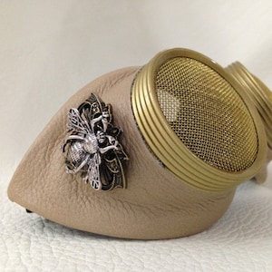 Steampunk goggles Tan Leather Large bee Waspeye template lens. Burning man eyewear