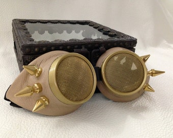 Burner eyewear- Steampunk Tan Leather Stinger spikes Waspeye lens template