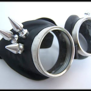 Black Leather Goggles, Steel Wings, Steampunk Goggles, Cyberpunk Goggles, Real Leather, Burning Man Goggles, Cosplay, Biker Goggles, Spikes