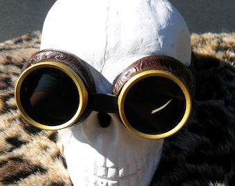 Dark lens steampunk goggles. Metal goggles. faux leather.