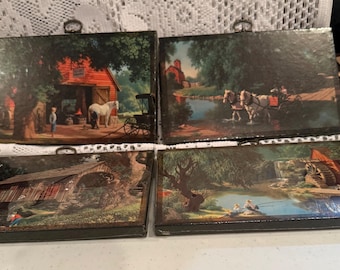LOT de 4 estampes vintage de Paul Detlefsen représentant des scènes de la vie rurale américaine.