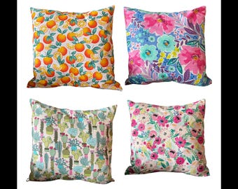 18x18 Floral Spring Summer Envelope Pillow Covers | Cactus | Tropical | Oranges | Hibiscus