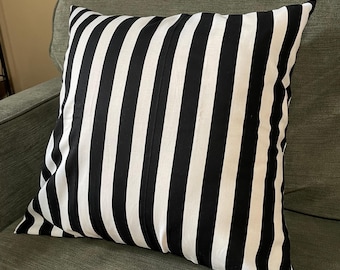 18x18 Striped Cotton Envelope Pillow Cover | Black and White