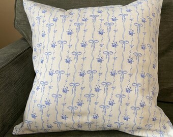 18x18 Blue Bows Envelope Pillow Cover | Duck Cloth | Bridgerton Vibes | Tea Party | Country Chic