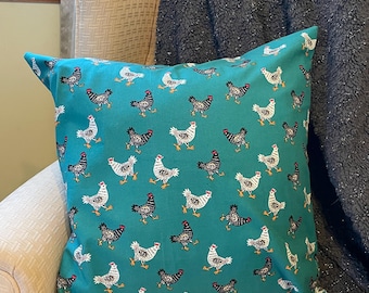 18x18 Chicken Cotton Envelope Pillow Cover | Rooster | Farm | Free Range