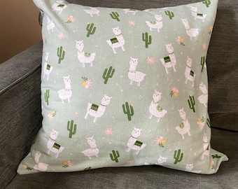 18x18 Llama and Cactus Flannel Pillow Cover | Envelope Back