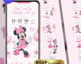 Minnie Mouse Birthday Invitation, Birthday Invitation website, Pink Girl Bday Party Invitation, Digital Invite with RSVP, Editable Canva