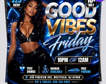 Good Vibes Friday Party Flyer Canva Template, Friday Night Party Flyer, Club Event Flyer, Weekend Party Promo, Editable Canva Download