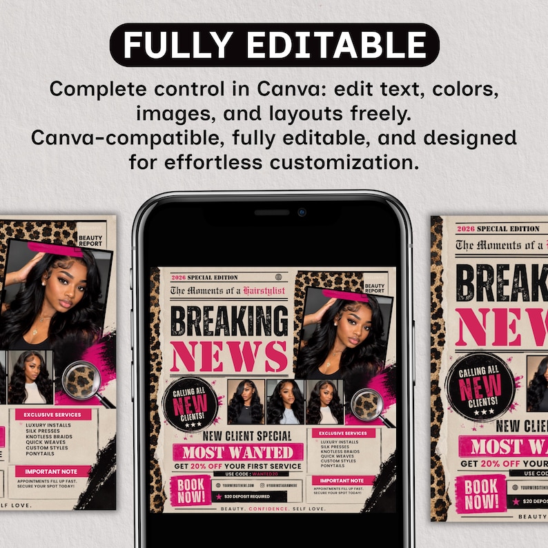 New Client Booking Flyer Canva Template, Calling All New Clients, Hair Lash Nail Tech MUA, Beauty Business Promo, Editable Digital Download