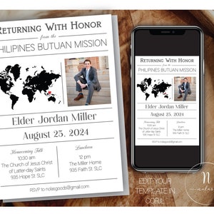 LDS Missionary Homecoming Invitation Printable, Missionary Open House Invitation, LDS Mission Announcement, Mission Homecoming Announcement