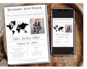 LDS Missionary Homecoming Invitation Printable, Missionary Open House Invitation, LDS Mission Announcement, Mission Homecoming Announcement