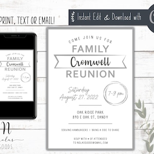 Plantilla de invitación para reunión familiar, invitación imprimible para reunión de primos, invitación digital para reunión familiar, folleto personalizado para reunión familiar