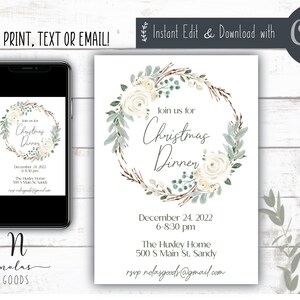 Christmas Dinner Party Invite Template, Christmas Dinner Invitation Digital, Holiday Dinner Invite, Winter Dinner Party Invitation Download