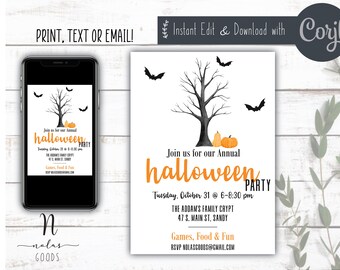 Adult Halloween Invitation Digital, Halloween Party Invite Kids, Kids Halloween Party Invitation Digital, Halloween Party Flyer Template
