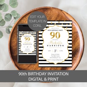 90th Birthday Invite, 90th Birthday Party Invitation Man, Ninety Birthday Invitation, 90th Birthday Invitation for Women