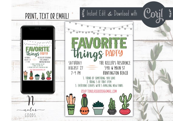 Favorite Things Party Invitation Printable My Favorite Things | Etsy