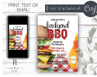 Backyard BBQ Invitation, Summer BBQ Invitation, Bbq Invitations Template Download, Summer BBQ Invite, Summer Block Party Invite