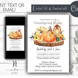 Friendsgiving Invitation Editable, Friendsgiving Dinner Invite, Friendsgiving Potluck Invite,  Friendsgiving Invitation Digital Download