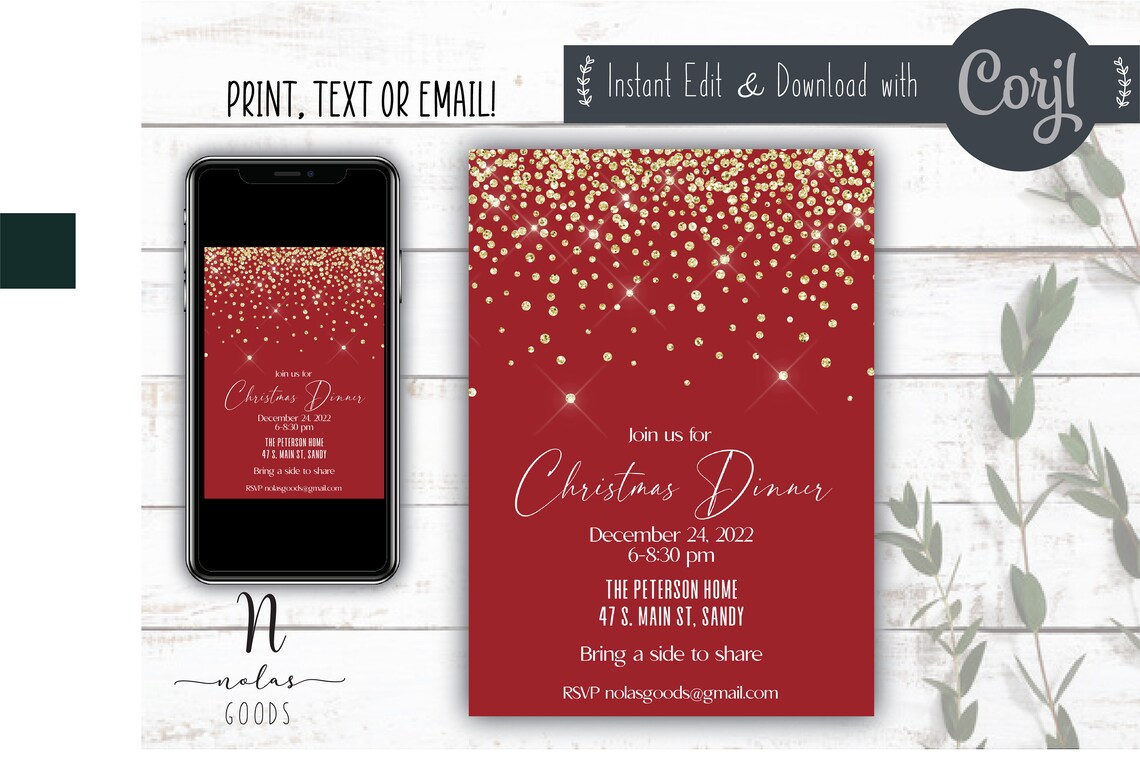 Christmas Dinner Invitation Template Christmas Dinner Party - Etsy