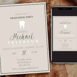 Invitación a la fiesta de graduación de odontología, invitación a la graduación de asistente dental, anuncio de graduación de la facultad de odontología, invitación a la graduación de dentista