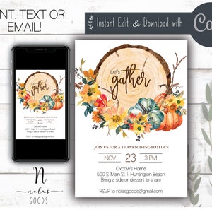 Editable Thanksgiving Dinner Invitation Template, Thanksgiving Invitation Digital Download, Friendsgiving Invite, Thanksgiving Dinner Invite