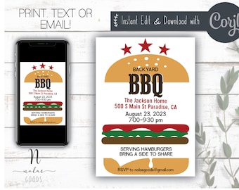 Backyard BBQ Invitation, Summer BBQ Invitation, Summer Block Party Invite, Bbq Invitations Template Download, Summer BBQ Invite