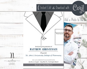 Pharmacy School Graduation Party Invitation, Pharmacy Graduation Announcement,  Pharmacy Graduation Party Invitation, Pharmacy Invite