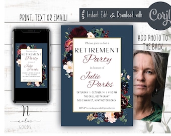 Retirement Party Invitation Template, Retirement Invite Woman, Retirement Celebration Invitation, Surprise Retirement Party Invitation