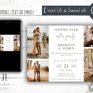 Elopement Announcement Template, Reception Invitation Template, Happily Ever After Party Invitations, Elopement Party Invitation