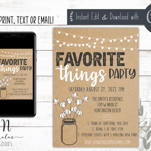 Favorite Things Party Invitation Printable, My Favorite Things Invitation Digital Download, Favorite Things Birthday Invite