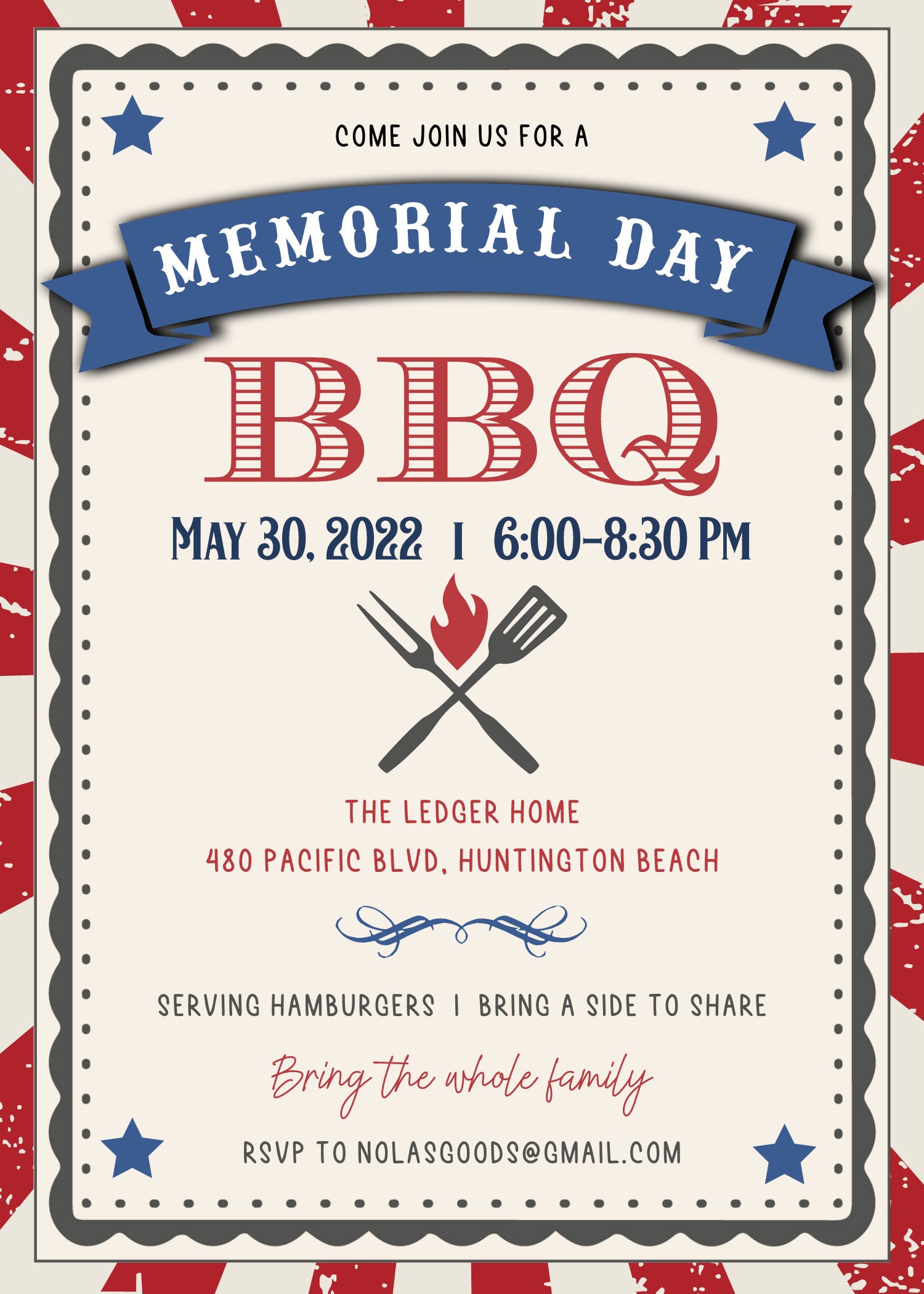 Memorial Day BBQ Invitation, Summer Barbeque Invitation Download ...