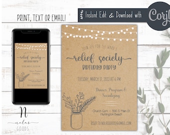 Relief Society Birthday Party Invitation Template, LDS Relief Society Invite, Relief Society Invitation Printable