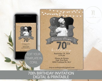 70th Birthday Party Invitation, 70th Birthday Invitation for Women, 70 Birthday Invitation Men, 70th Birthday Invite Template