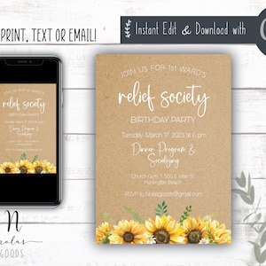 Relief Society Birthday Invitation, LDS Relief Society Invite, Relief Society Invitation Printable
