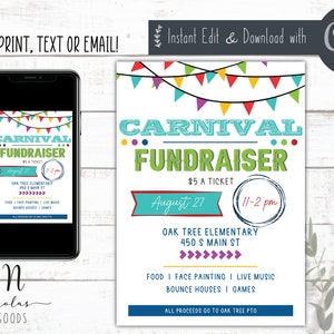 Editable Carnival Flyer, School Carnival Invitation Digital, School Fundraiser Template, Fundraiser Flyer Editable Template