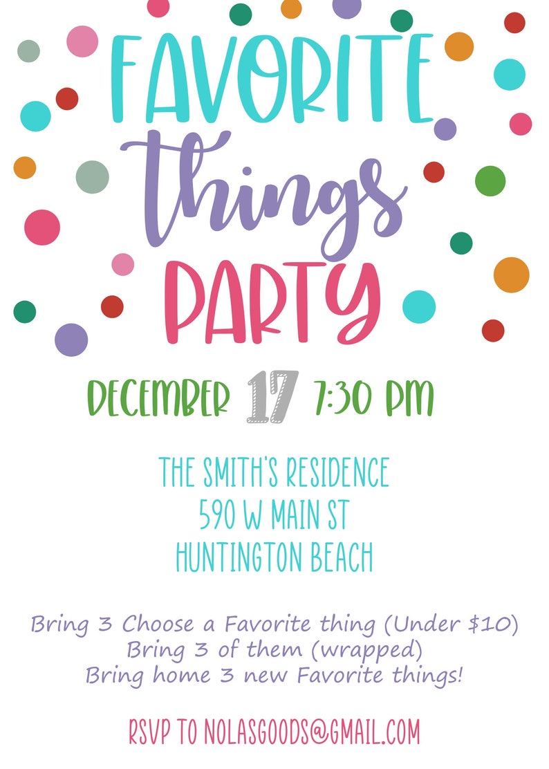 Favorite Things Party Invitation Favorite Things Birthday Etsy