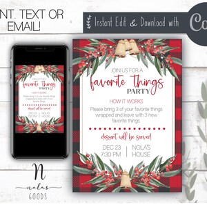 Christmas Favorite Things Invitation Printable, Favorite Things Invitation, Favorite Things Party Invite