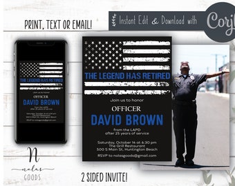 Police Retirement Invitation, Retirement Invite for Man, Retirement Party Invitation Template, Retirement Celebration Invitation