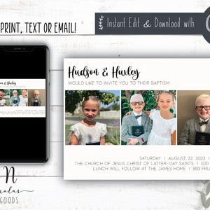 Twin LDS Baptism Announcement, LDS Baptism Invitation Twin, LDS Baptism Invite Template, Lds Baptism Invitation Instant Download