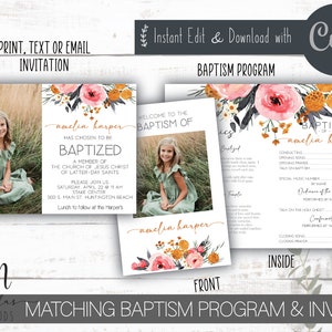 LDS Baptism Invitation and Program, LDS Baptism Program Template, LDS Baptism Invitation Girl, Baptism Program lds, Lds Baptism Program