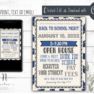 Back to School Night Invite Digital, School Open House Flyer Printable, Back to School Flyer Template, PTO Flyers