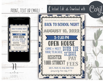 Back to School Night Invite Digital, School Open House Flyer Printable, Back to School Flyer Template, PTO Flyers
