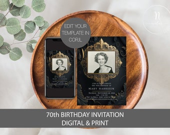 70th Birthday Invitation for Women, 70th Birthday Photo Invitation, 70 Birthday Invitation Men,  70th Birthday Invite Template