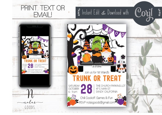 Trunk or Treat Flyer Church, Halloween Trunk or Treat Posters 18x24, School Halloween Party Flyer, Editable Trunk or Treat