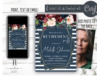 Retirement Celebration Invitation, Retirement Invite Woman, Surprise Retirement Party Invitation, Retirement Party Invitation Template