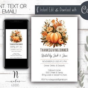 Editable Thanksgiving Dinner Invitation Template, Thanksgiving Invitation Digital Download, Thanksgiving Dinner Invite, Friendsgiving Invite