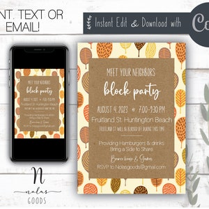 Fall Block Party Invitation, Neighborhood Block Party Invitation, Block Party Flyer Template, Neighborhood Party Invitation